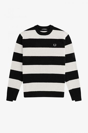 Dzianina Fred Perry Bold Stripe Alpaca Blend Jumper Męskie Białe Czarne | PL 1280PJJQ